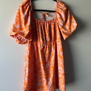 Sanctuary Orang and Pink Puff Sleeve Dress